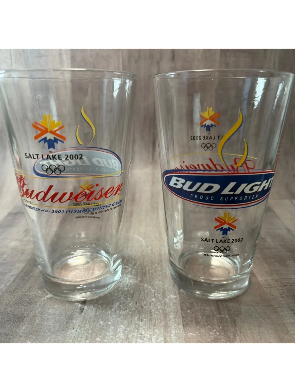 Set of 2 Budweiser 2002 Salt Lake City Winter Olympics Glasses Bud Light Beer